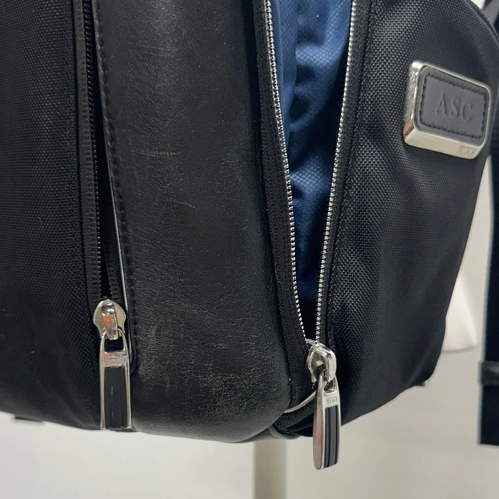 Tumi Arrive Logan Laptop Backpack Zip Rusksack Travel Bag Leather Nylon Black